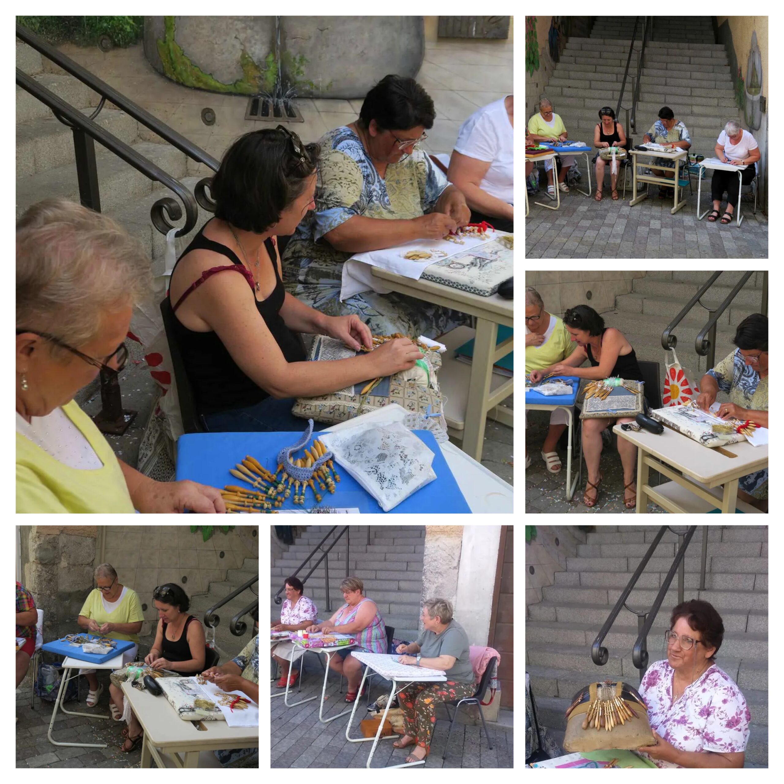 atelier en groupe autour de la dentelle