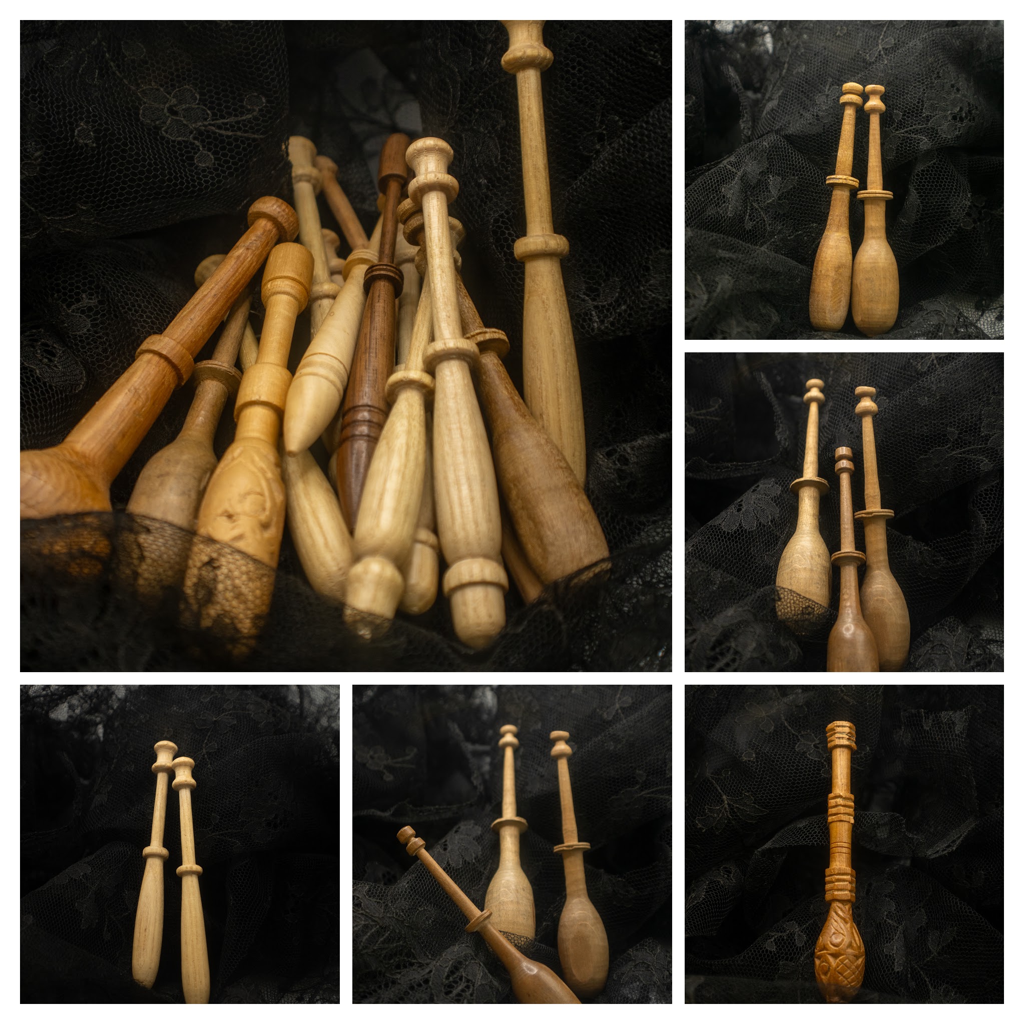 fuseaux de dentellière autour de la dentelle